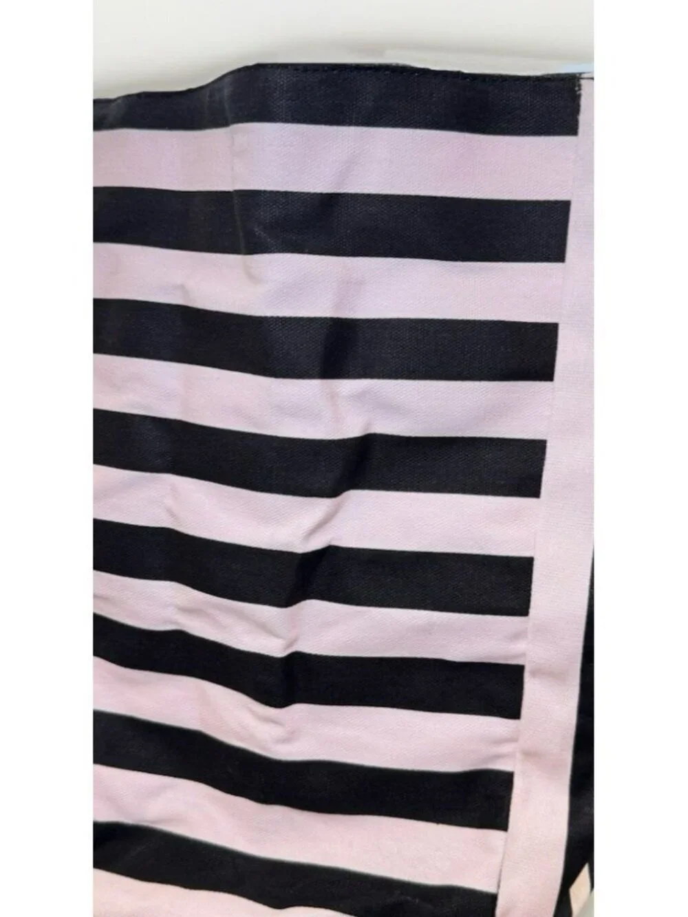 VS Victoria's Secret Large Canvas Tote Beach Bag Pale Pink & Black Striped